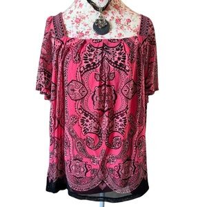 Apt. 9 Pink & Black Floral Square Neck Blouse